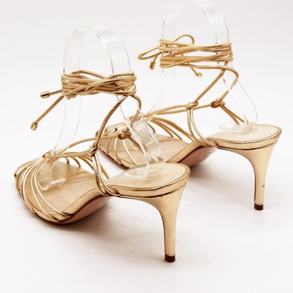 Porte & Paire Net-a-porter Gold Metallic Leather Sandals Lace Up Strappy 39 $280 - Picture 7 of 16